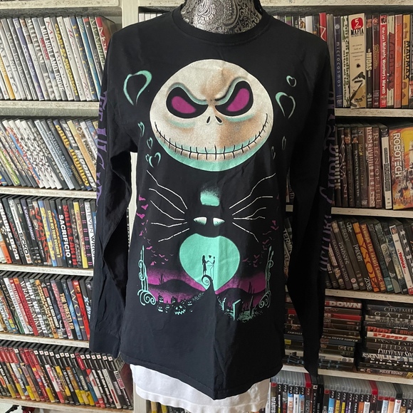 RARE Nightmare Before Christmas black Long Sleeve Graphic Tee Jack Skellington S - Picture 1 of 11